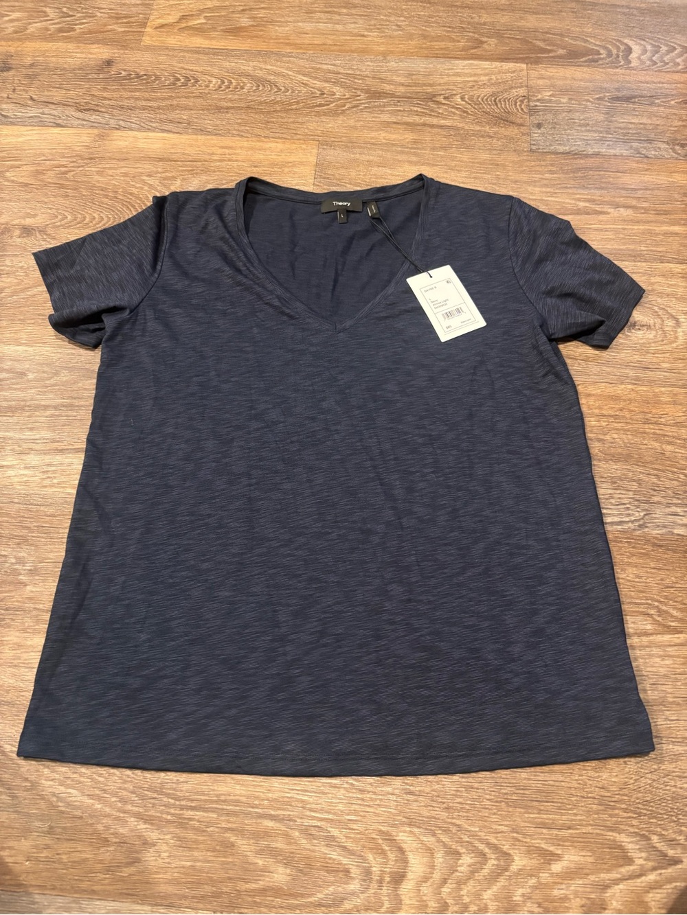 NWT Theory Dayne B Atmos Light V Neck Tee Navy Slub Jersey Shirt Womens L